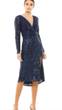 MAC DUGGAL 26555 SEQUINED LONG SLEEVE MIDNIGHT MIDI DRESS sz 14