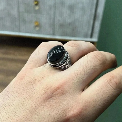 Natural Yemeni Aqeeq Ring black Aqeeq Ring silver 925 - Picture 3 of 4