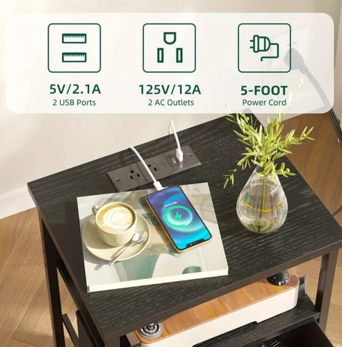 Nightstand with Charging Station, LED Nightstand with USB Ports and Outlets - Picture 13 of 14