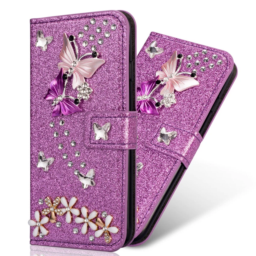 3D Butterfly Wallet Case Glitter Flip Cover for iPhone 16e/15/14/13/12/11 XR SE - Image 3 of 4