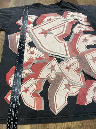 Berühmte Sterne und Streifen T-Shirt mittlerer grafischer Druck verblasste Distressed Pinholes schwarz - Bild 3 von 8