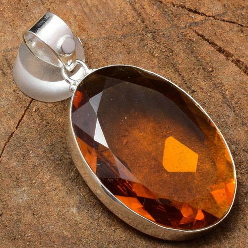 Belleza Citrino Piedra Topacio 925 Plata de Ley Hecho a Mano Colgante Oval Fk-22 - Imagen 3 de 5