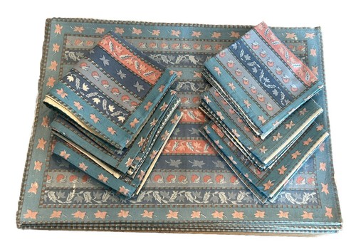 Set Of 6 Hand Block 100% Cotton Table Linens Placemats and Napkins - Picture 6 of 12