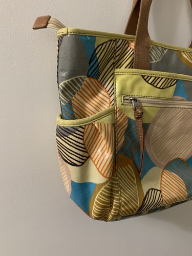 Fossil Key Per ￼Coated Vinyl Canvas Large Tote Bag Multicolor Diaper Work Travel - Picture 8 of 16