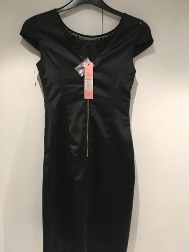 LIPSY Black Satin Wiggle Dress Bead Embellished Neckline - BNWT RRP £70 Size 8 - Picture 4 of 5