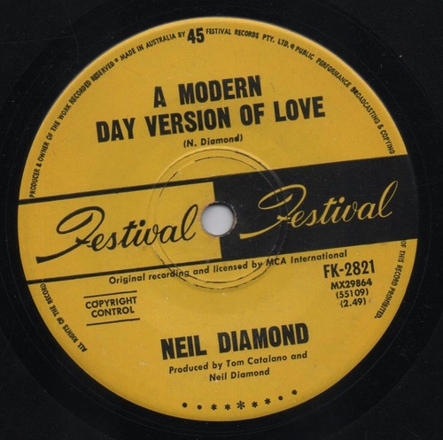 NEIL DIAMOND Rare 60's Aust Only 7" OOP Festival Pop Single "Brothers Love's" - Picture 2 of 2