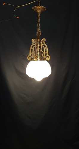 Art Nouveau Pendant Light Fixture w/ Textured Opaque Shade 28" T x 10" GS00445 - Picture 8 of 10