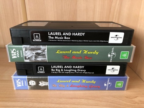 LAUREL & HARDY~BE BIG + LAUGHING GRAVY + THE MUSIC BOX ~2 x AS NEW PAL VHS VIDEO - Picture 3 of 3