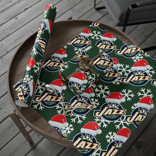 NBA Wrapping Paper, Jazz Holiday Gift Wrap Roll, Basketball Sports Fans - Picture 8 of 8