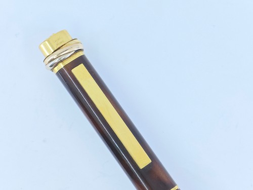 Le MUST De CARTIER VENDOME MARBLE BROWN LACQUER ROLLERBALL PEN w/ BOX - Picture 4 of 22