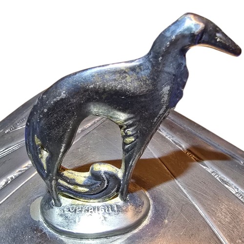 1930's Art Deco Borzoi Dog Black Amethyst Glass Silverplate Trinket Dish Dresser - Picture 10 of 17