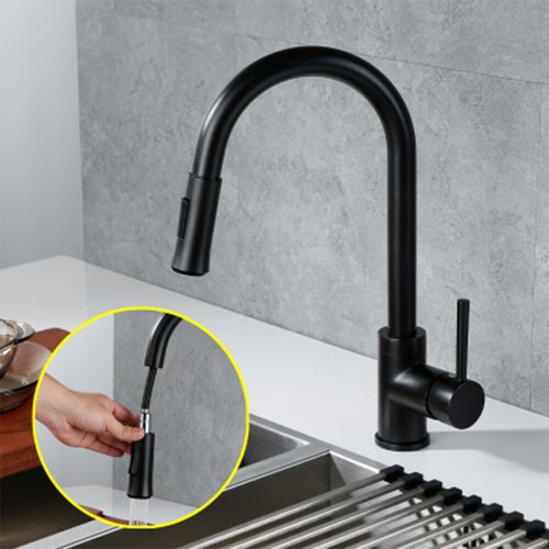 Black Kitchen Sink Faucet Touchless Pull Out Spray Deck Mounted Swivel Mixer Tap - Picture 3 of 11