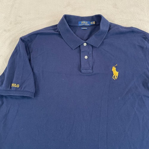 Polo Ralph Lauren Poloshirt Herren 2XL Navy Blau Classic Fit Big Gold Pony Preppy