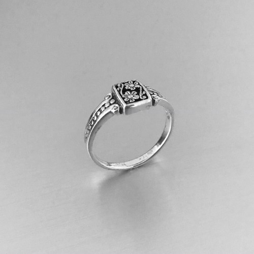 Sterling Silver Flower with Scroll and Dots Ring, Silver Rings, Flower Ring - Picture 4 of 9