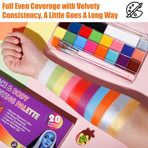 Face Body Paint Kit, 20 Colors Oil Based Painting Palette with 4 Professional - Picture 8 of 8