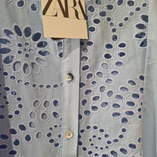 Zara 100% Cotton Blue Dress Embroidered Cutwork SS2023 Sz XL New +Tags RRP$75.95 - Picture 18 of 23