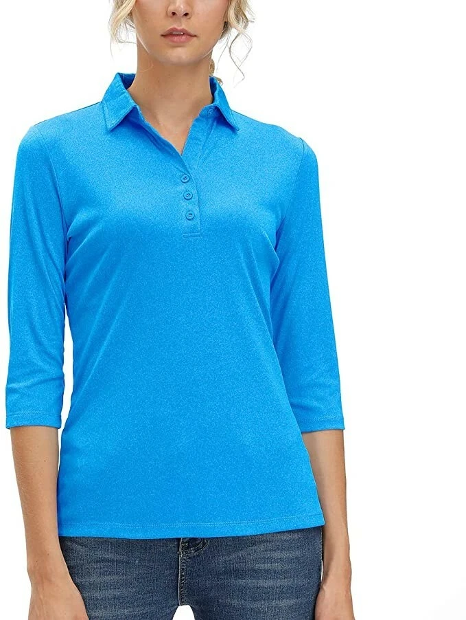 Womenu0026#039;s 3/4 Sleeve V Neck Golf Shirts Moisture Wicking Performance  Knit Top | eBay