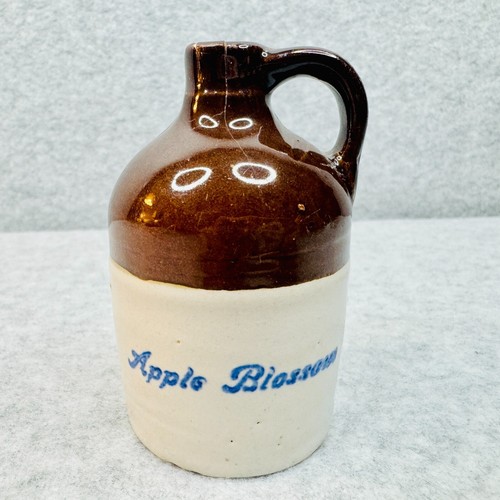 Apple Blossom Mini Jug Crock w Handle Vintage Stoneware Miniature