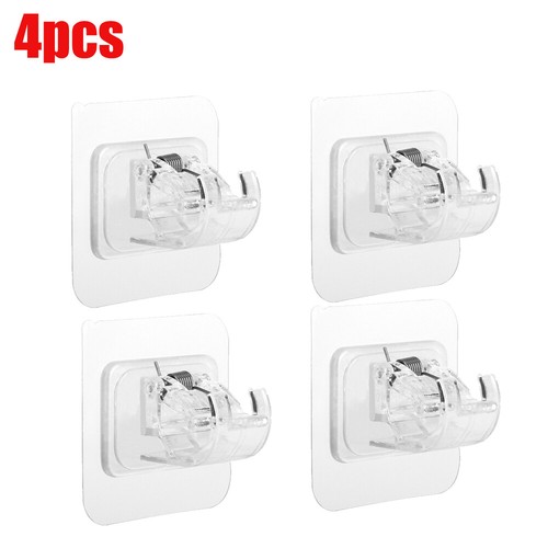 Nail Free Adjustable Curtain Rod Clip Brackets Self Adhesive Holder Hooks - Picture 21 of 25