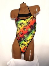 New One piece thong bodysuit 420 pot leaf print one size fits most