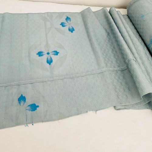 Ricamato azzurro 16yd! INTERO tessuto kimono giapponese seta vintage SCG8 - Foto 5 di 8