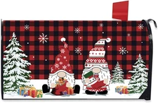 Christmas Magnetic Mailbox Cover, Winter Xmas Red Buffalo Plaid Standard Mailbox