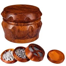 Red Wood Tobacco Herb Grinder 4 Piece Smoke Crusher Muller Magnetic LID