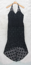 Vintage Y2K Black Lace Halter High Low Dress L Whimsygoth Fairy Grunge Sequin