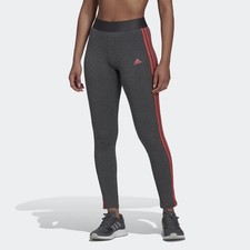 Adidas Womens Dark Grey Heather/Semi Turbo 3-Stripes Legging Pants XS 35 HD1831