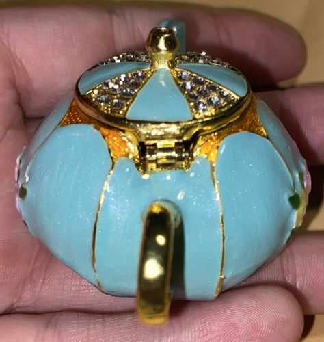 Kleine Teekanne Schmuckdose Ring Box Pillenhalter Versteck Strass Dschinn zierlich - Bild 3 von 7