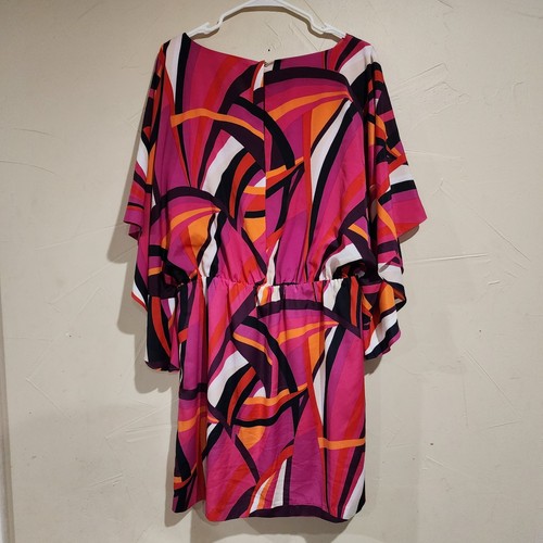 Trina Turk Mingus Kimono Sleeve Geometric Dress Pink Red Mini Sz XL Cover Up - Picture 7 of 14