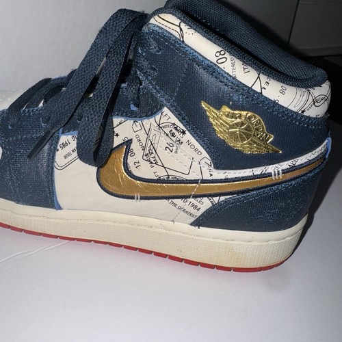 Nike Air Jordan Take Flight 1 Mid SE Youth 4.5 Armory Navy/Metallic Gold - Picture 2 of 18