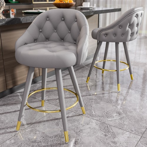 26" drehbare Samt Barstühle 2er Set niedrige Rückenlehne Thekenhocker mit Fußstütze - Bild 1 von 36