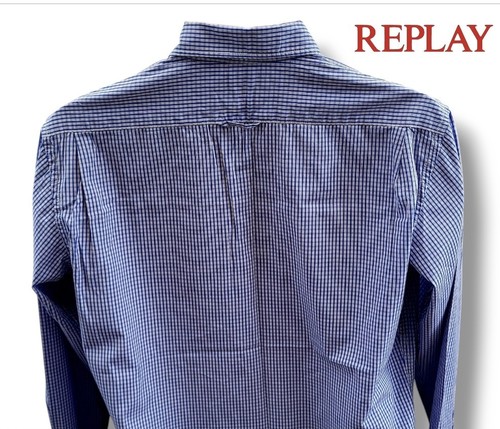 Authentic Replay Blue & White Check Shirt Large (44in Chest )- Designer Casuals - Imagen 6 de 13