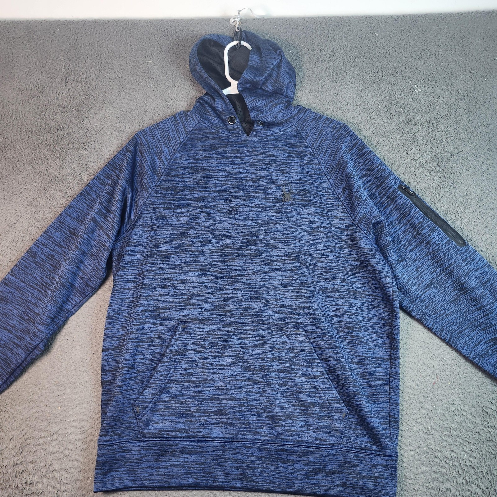 Spyder Hoodie Sweatshirt Mens XL Blue Heather Pullover Fleece Zip Sleeve Pocket