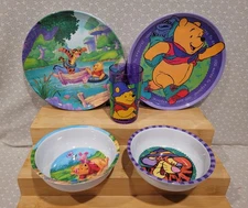 Vintage Zak Design Winnie The Pooh Tigger Camping Melamine Plate Bowl Cup Set