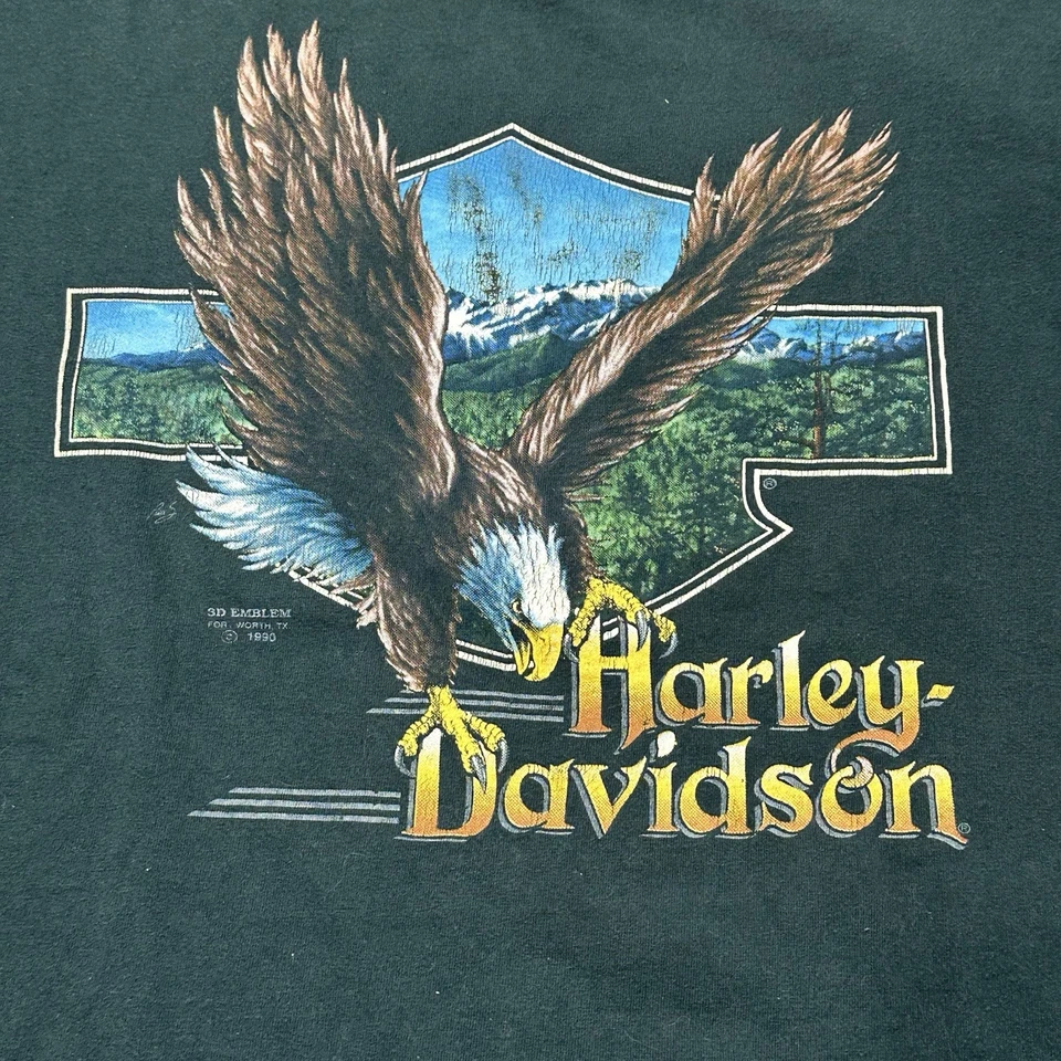 Camiseta De Colección Harley Davidson 3D Emblema Águila Verde Naturaleza Para Hombre XL Punto Único Foto 3 de 4