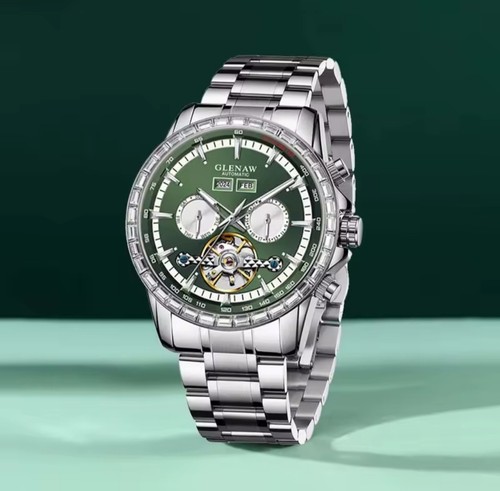 * Luxus Automatik Armbanduhr Herren Mechanische Uhr Chronograph Datum Grün - Bild 4 von 9