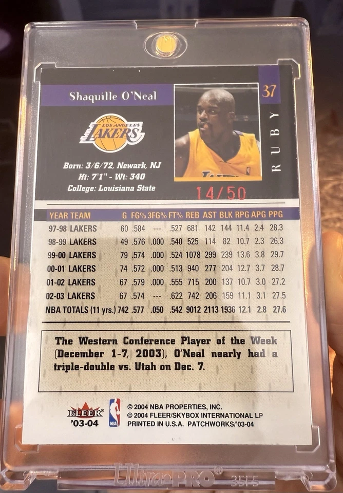 2003’ Fleer Patchworks Ruby /50 SHAQUILLE O'NEAL! Mint+ Ultra Rare! HOF - Image 4 of 4
