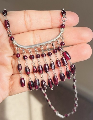 Collar con cuentas vintage Art Noveau de plata esterlina granate rojo araña Lariat - Imagen 2 de 16