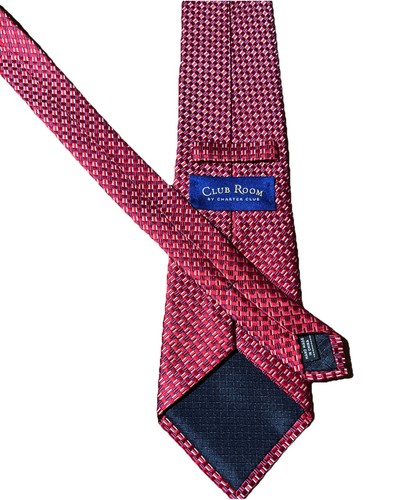 CLUB ROOM Men's 100% Silk XL Necktie Designer Geometric Red EUC - Picture 3 of 3