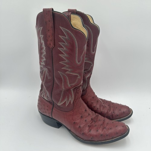 Vintage Rios Of Mercedes Red Ostrich Cowboy Boots Size 11B Custom Made