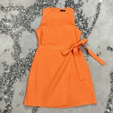 MNG Mango 100% Linen Orange Wrap Sheath Dress Tie Waist Sleeveless Women’s XS