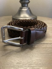 Men  s Brown Leather Woven Belt Braided Size 43 Lg. Vintage Made In Guatemala