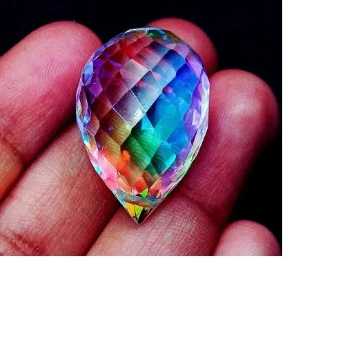 Loose Natural Mystic Quartz Teardrop Cut Gemstone Certified With Drilled 49 Ct - Picture 8 of 8