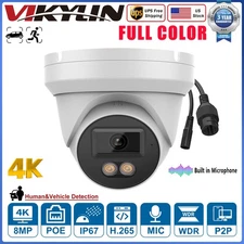 VIKYLIN 4K 8MP Full Color Night Vision Turret IP Camera MIC Outdoor Home CCTV