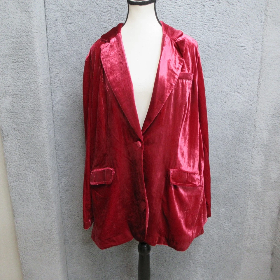 Blazer Torrid Mujer 3 Rojo Terciopelo Manga Larga Forrado Botón Frontal Chaqueta Plus Foto 3 de 4