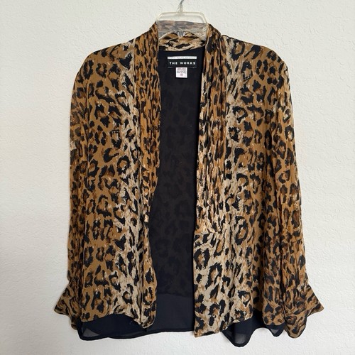 Vintage Saks The Works Leopard Print Silk Blouse Sz 8 Long Sleeve Quiet Luxury - Picture 3 of 7