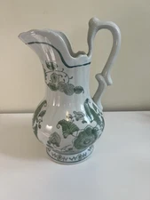 Porcelain Water Jug Heavy Enamel Pitcher- Green Floral