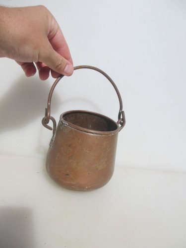 Small Vintage Copper Bucket Handle Old Planter Tub Plant Pot 4.5"W - Picture 2 of 10